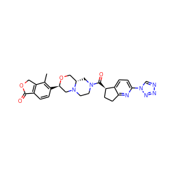 Cc1c([C@@H]2CN3CCN(C(=O)[C@@H]4CCc5nc(-n6cnnn6)ccc54)C[C@H]3CO2)ccc2c1COC2=O ZINC000148951259