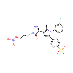 Cc1c([C@H](N)C(=O)NCCCO[N+](=O)[O-])cc(-c2ccc(S(C)(=O)=O)cc2)n1-c1cccc(F)c1 ZINC000103232528