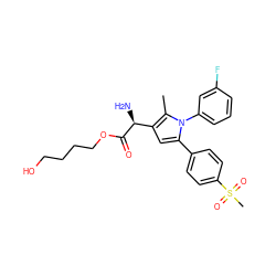 Cc1c([C@H](N)C(=O)OCCCCO)cc(-c2ccc(S(C)(=O)=O)cc2)n1-c1cccc(F)c1 ZINC000095572456