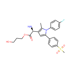 Cc1c([C@H](N)C(=O)OCCCO)cc(-c2ccc(S(C)(=O)=O)cc2)n1-c1ccc(F)cc1 ZINC000095580456