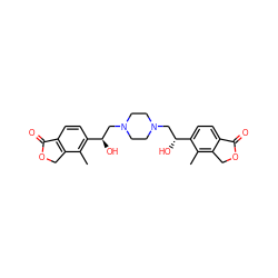 Cc1c([C@H](O)CN2CCN(C[C@@H](O)c3ccc4c(c3C)COC4=O)CC2)ccc2c1COC2=O ZINC000113514109