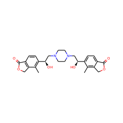 Cc1c([C@H](O)CN2CCN(C[C@H](O)c3ccc4c(c3C)COC4=O)CC2)ccc2c1COC2=O ZINC000113514783