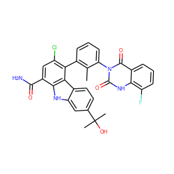 Cc1c(-c2c(Cl)cc(C(N)=O)c3[nH]c4cc(C(C)(C)O)ccc4c23)cccc1-n1c(=O)[nH]c2c(F)cccc2c1=O ZINC000222812753