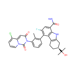 Cc1c(-c2c(F)cc(C(N)=O)c3[nH]c4c(c23)CC[C@H](C(C)(C)O)C4)cccc1-n1c(=O)cc2c(Cl)cccn2c1=O ZINC000222995142