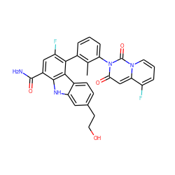 Cc1c(-c2c(F)cc(C(N)=O)c3[nH]c4cc(CCO)ccc4c23)cccc1-n1c(=O)cc2c(F)cccn2c1=O ZINC000223012714