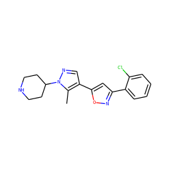 Cc1c(-c2cc(-c3ccccc3Cl)no2)cnn1C1CCNCC1 ZINC000040981091