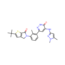 Cc1c(-c2cc(Nc3cc(C)n(C)n3)c(=O)[nH]n2)cccc1N1Cc2cc(C(C)(C)C)sc2C1=O ZINC000199858794