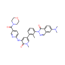 Cc1c(-c2cc(Nc3ccc(C(=O)N4CCOCC4)cn3)c(=O)n(C)c2)cccc1-n1ncc2cc(N(C)C)ccc2c1=O ZINC000114435825