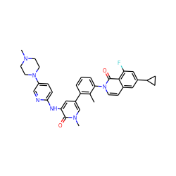 Cc1c(-c2cc(Nc3ccc(N4CCN(C)CC4)cn3)c(=O)n(C)c2)cccc1-n1ccc2cc(C3CC3)cc(F)c2c1=O ZINC000221780514