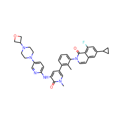 Cc1c(-c2cc(Nc3ccc(N4CCN(C5COC5)CC4)cn3)c(=O)n(C)c2)cccc1-n1ccc2cc(C3CC3)cc(F)c2c1=O ZINC000299838825