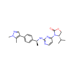 Cc1c(-c2ccc([C@H](C)Nc3nccc(N4C(=O)OC[C@@H]4C(C)C)n3)cc2)cnn1C ZINC000221308119