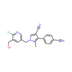 Cc1c(-c2ccc(C#N)cc2)c(C#N)cn1Cc1cnc(Cl)c(CO)c1 ZINC000082158273