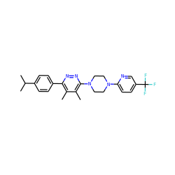 Cc1c(-c2ccc(C(C)C)cc2)nnc(N2CCN(c3ccc(C(F)(F)F)cn3)CC2)c1C ZINC000201150413