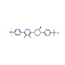 Cc1c(-c2ccc(C(F)(F)F)cc2)nnc(N2CCN(c3cnc(C(C)(C)O)cn3)[C@H](C)C2)c1C ZINC000201150984