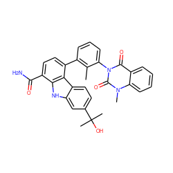 Cc1c(-c2ccc(C(N)=O)c3[nH]c4cc(C(C)(C)O)ccc4c23)cccc1-n1c(=O)c2ccccc2n(C)c1=O ZINC001772581569