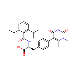 Cc1c(-c2ccc(C[C@H](NC(=O)c3c(C(C)C)cccc3C(C)C)C(=O)O)cc2)c(=O)n(C)c(=O)n1C ZINC000034365316