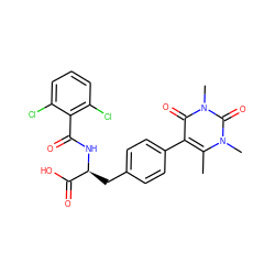 Cc1c(-c2ccc(C[C@H](NC(=O)c3c(Cl)cccc3Cl)C(=O)O)cc2)c(=O)n(C)c(=O)n1C ZINC000034358920