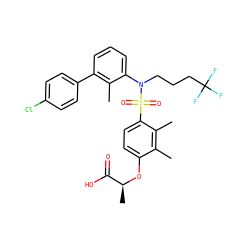 Cc1c(-c2ccc(Cl)cc2)cccc1N(CCCC(F)(F)F)S(=O)(=O)c1ccc(O[C@@H](C)C(=O)O)c(C)c1C ZINC000071316740