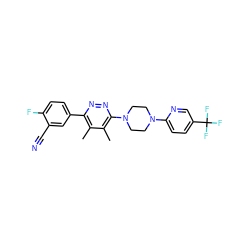 Cc1c(-c2ccc(F)c(C#N)c2)nnc(N2CCN(c3ccc(C(F)(F)F)cn3)CC2)c1C ZINC000201147620