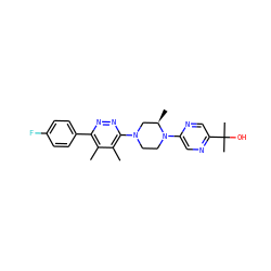 Cc1c(-c2ccc(F)cc2)nnc(N2CCN(c3cnc(C(C)(C)O)cn3)[C@H](C)C2)c1C ZINC000201146356