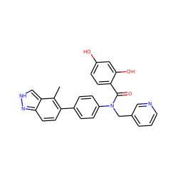 Cc1c(-c2ccc(N(Cc3cccnc3)C(=O)c3ccc(O)cc3O)cc2)ccc2n[nH]cc12 ZINC000653755664