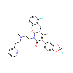 Cc1c(-c2ccc3c(c2)OC(F)(F)O3)c(=O)n(CCN(C)CCc2ccccn2)c(=O)n1Cc1c(F)cccc1F ZINC000028257240