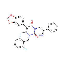 Cc1c(-c2ccc3c(c2)OCO3)c(=O)n(C[C@H](N)c2ccccc2)c(=O)n1Cc1c(F)cccc1F ZINC000013609620