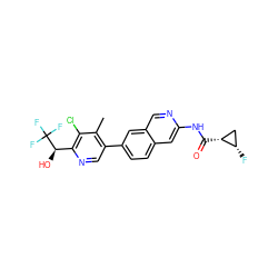 Cc1c(-c2ccc3cc(NC(=O)[C@@H]4C[C@@H]4F)ncc3c2)cnc([C@@H](O)C(F)(F)F)c1Cl ZINC000144292767