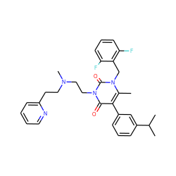 Cc1c(-c2cccc(C(C)C)c2)c(=O)n(CCN(C)CCc2ccccn2)c(=O)n1Cc1c(F)cccc1F ZINC000013559584