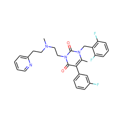 Cc1c(-c2cccc(F)c2)c(=O)n(CCN(C)CCc2ccccn2)c(=O)n1Cc1c(F)cccc1F ZINC000013559586