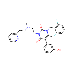 Cc1c(-c2cccc(O)c2)c(=O)n(CCN(C)CCc2ccccn2)c(=O)n1Cc1c(F)cccc1F ZINC000013519319