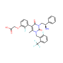 Cc1c(-c2cccc(OCC(=O)O)c2F)c(=O)n(C[C@H](N)c2ccccc2)c(=O)n1Cc1c(F)cccc1C(F)(F)F ZINC000044305346