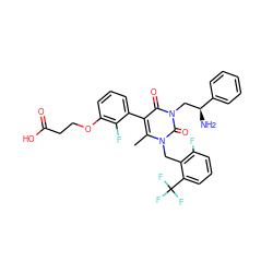 Cc1c(-c2cccc(OCCC(=O)O)c2F)c(=O)n(C[C@H](N)c2ccccc2)c(=O)n1Cc1c(F)cccc1C(F)(F)F ZINC000044307722