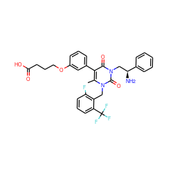 Cc1c(-c2cccc(OCCCC(=O)O)c2)c(=O)n(C[C@H](N)c2ccccc2)c(=O)n1Cc1c(F)cccc1C(F)(F)F ZINC000044307343