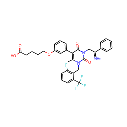 Cc1c(-c2cccc(OCCCCC(=O)O)c2)c(=O)n(C[C@H](N)c2ccccc2)c(=O)n1Cc1c(F)cccc1C(F)(F)F ZINC000044351375