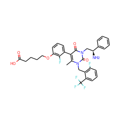 Cc1c(-c2cccc(OCCCCC(=O)O)c2F)c(=O)n(C[C@H](N)c2ccccc2)c(=O)n1Cc1c(F)cccc1C(F)(F)F ZINC000049841377