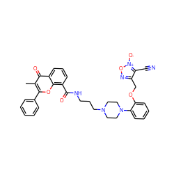 Cc1c(-c2ccccc2)oc2c(C(=O)NCCCN3CCN(c4ccccc4OCc4no[n+]([O-])c4C#N)CC3)cccc2c1=O ZINC000003917677