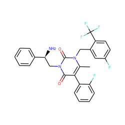 Cc1c(-c2ccccc2F)c(=O)n(C[C@H](N)c2ccccc2)c(=O)n1Cc1cc(F)ccc1C(F)(F)F ZINC000013609711