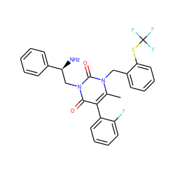 Cc1c(-c2ccccc2F)c(=O)n(C[C@H](N)c2ccccc2)c(=O)n1Cc1ccccc1SC(F)(F)F ZINC000028118755