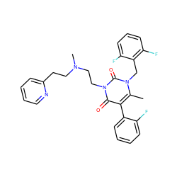 Cc1c(-c2ccccc2F)c(=O)n(CCN(C)CCc2ccccn2)c(=O)n1Cc1c(F)cccc1F ZINC000013559587