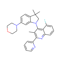 Cc1c(-c2ccccn2)nc2cccc(F)c2c1N1CC(C)(C)c2ccc(N3CCOCC3)cc21 ZINC000095556580