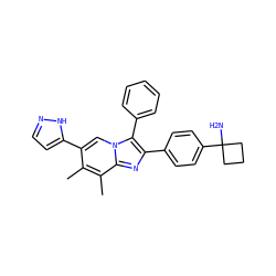 Cc1c(-c2ccn[nH]2)cn2c(-c3ccccc3)c(-c3ccc(C4(N)CCC4)cc3)nc2c1C ZINC000113655033