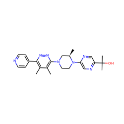 Cc1c(-c2ccncc2)nnc(N2CCN(c3cnc(C(C)(C)O)cn3)[C@H](C)C2)c1C ZINC000201146988