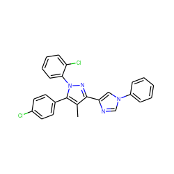 Cc1c(-c2cn(-c3ccccc3)cn2)nn(-c2ccccc2Cl)c1-c1ccc(Cl)cc1 ZINC000045254952