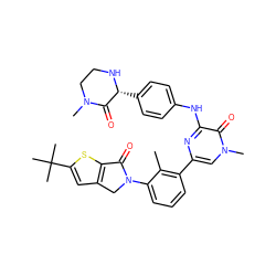 Cc1c(-c2cn(C)c(=O)c(Nc3ccc([C@H]4NCCN(C)C4=O)cc3)n2)cccc1N1Cc2cc(C(C)(C)C)sc2C1=O ZINC000113407637