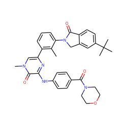 Cc1c(-c2cn(C)c(=O)c(Nc3ccc(C(=O)N4CCOCC4)cc3)n2)cccc1N1Cc2cc(C(C)(C)C)ccc2C1=O ZINC000113254027