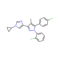 Cc1c(-c2cn(C3CC3)cn2)nn(-c2ccccc2Cl)c1-c1ccc(Cl)cc1 ZINC000045321659