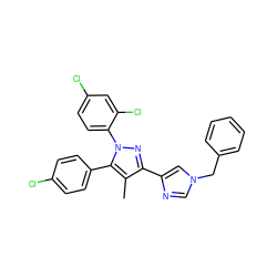 Cc1c(-c2cn(Cc3ccccc3)cn2)nn(-c2ccc(Cl)cc2Cl)c1-c1ccc(Cl)cc1 ZINC000045300297