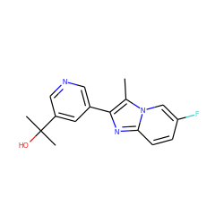 Cc1c(-c2cncc(C(C)(C)O)c2)nc2ccc(F)cn12 ZINC000218495302