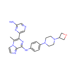 Cc1c(-c2cncc(N)n2)nc(Nc2ccc(N3CCN(C4COC4)CC3)cc2)c2nccn12 ZINC001772655922